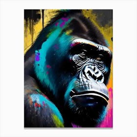 Gorilla With Graffiti Background Gorillas Bright Neon 1 Canvas Print