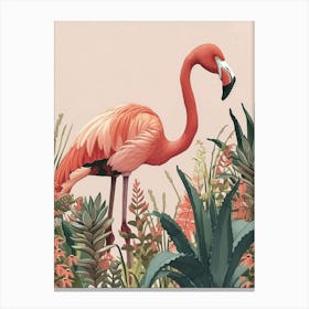 Andean Flamingo And Bromeliads Minimalist Illustration 3 Canvas Print