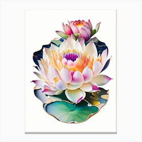 Blooming Lotus Flower In Lake Decoupage 4 Canvas Print