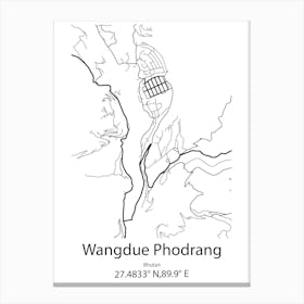 Wangdue Phodrang,Bhutan Minimalist Map Canvas Print