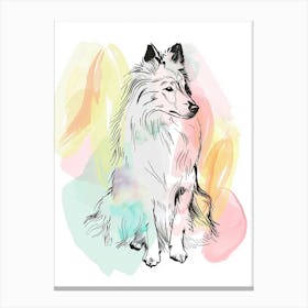 Shetland Sheepdog Dog Pastel Line Illustration  1 Canvas Print