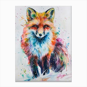 Arctic Fox Colourful Watercolour 3 Canvas Print