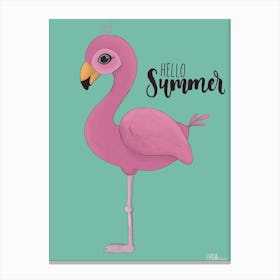 Hello Summer Flamingo Canvas Print