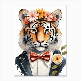 Baby Tiger Flower Crown Bowties Woodland Animal Nursery Decor (40) Canvas Print