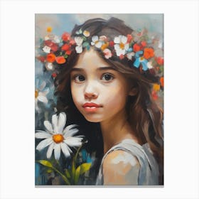 Girl With Daisies Canvas Print