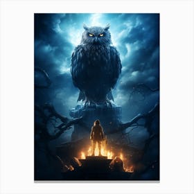 An Owl Sitting On A Rock Next To A Man Canvas Print
