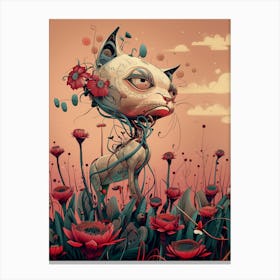 Robot Cat flowers Canvas Print