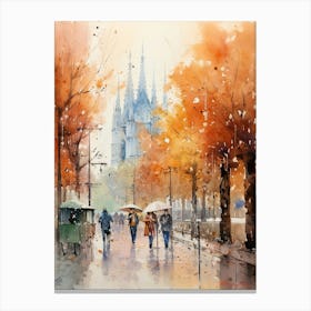 Milan Italy In Autumn Fall, Watercolour 1 Canvas Print