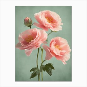 Pink Roses Flowers Acrylic Painting In Pastel Colours 6 Canvas Print
