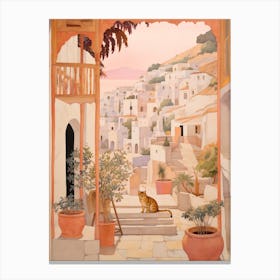 Mykonos Greece 4 Vintage Pink Travel Illustration Canvas Print