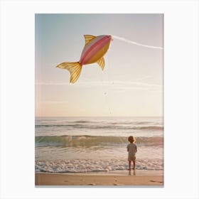 An Endearing Scene Of A Child Amused With A Weightless Oversized Candy Stripe Fish Floating Above (9) Canvas Print