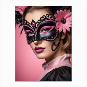A Woman In A Carnival Mask, Pink And Black (5) Canvas Print