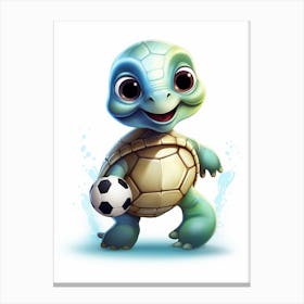 Baby Turtle Playing Football 1 Canvas Print