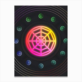 Neon Geometric Glyph in Pink and Yellow Circle Array on Black n.0239 Canvas Print