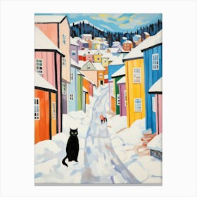 Cat In The Streets Of Lillehammer   Norway With Snow 1 Canvas Print