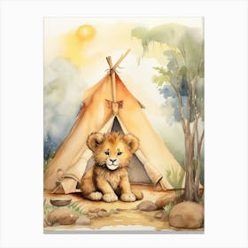 Camping Watercolour Lion Art Painting 2 Canvas Print