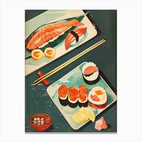 Japanese Sushi Platter Mid Century Modern Canvas Print