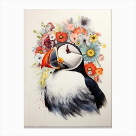 Bird With A Flower Crown Puffin Canvas Print