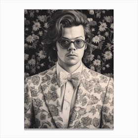 Harry Styles Kitsch Portrait B&W 4 Canvas Print