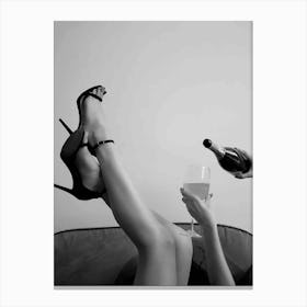 Bar Cart High Heel Woman Drinking Wine In Bed Canvas Print