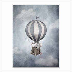 Blue Hot Air Balloon With Elephant Canvas Print