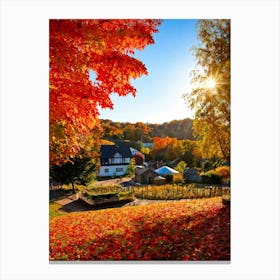 Autumnal Landscape Enhanced Saturation Leaves In Mid Fall Bright Sun Casting Dynamic Shadows Gli (4) Canvas Print