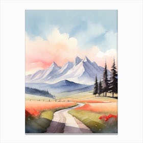 Tranquil Mountains In Minimalist Watercolor Vertical Composition 28 Canvas Print