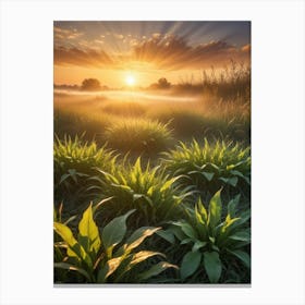 Sunrise Over A Field Of Grass Canvas Print