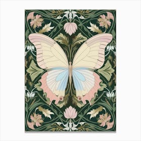 Butterfly On A Green Background Style William Morris 2 Canvas Print