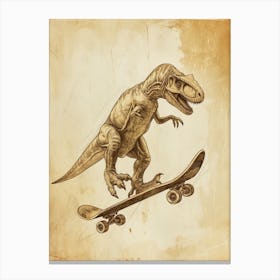 Vintage Camarasaurus Dinosaur On A Skateboard 3 Canvas Print