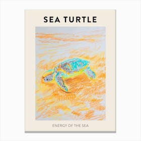 Sea Turtle On The Beach Crayon Doodle Poster 3 Canvas Print
