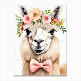 Baby Alpaca Wall Art Print With Floral Crown And Bowties Bedroom Decor (14) Canvas Print