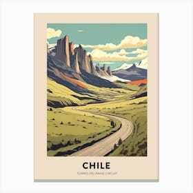 Torres Del Paine Circuit Chile 2 Vintage Hiking Travel Poster Canvas Print