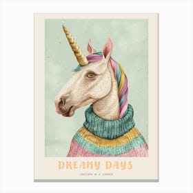Pastel Storybook Style Unicorn In A Knitted Jumper 2 Poster Canvas Print