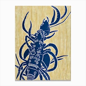 Blue Lobster Linocut Canvas Print