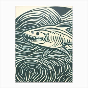 Salmon Shark Linocut Canvas Print