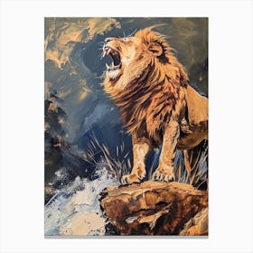 African Lion Roaring On A Cliff Acrylic Painting 1 Canvas Print