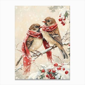 Winter Birds With Red Scarf Canvas Print