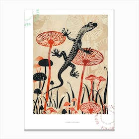 Lizard On The Mushrooms Wood Block Style 2 Poster Canvas Print