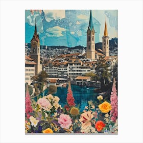 Zurich   Floral Retro Collage Style 4 Canvas Print