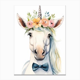 Baby Unicorn Flower Crown Bowties Woodland Animal Nursery Decor (25) Canvas Print
