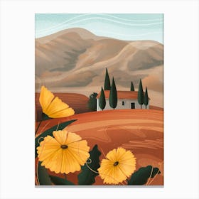Landscape With Flowers And House Canvas Print
