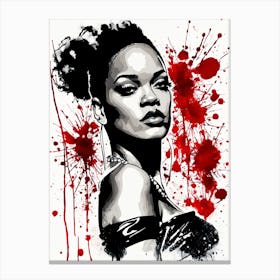Rihanna Portrait Ink Painting (21) Canvas Print
