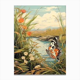 Butterfly By The River Japanese Style Painting 2 Canvas Print