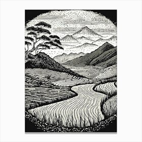 Rice Fields Linocut Canvas Print