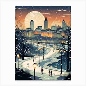 Winter Travel Night Illustration Cardiff United Kingdom 3 Canvas Print