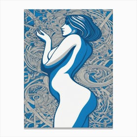 Naked Woman in Navy Line art Canvas Print