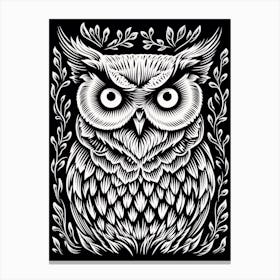 B&W Bird Linocut Great Horned Owl 3 Canvas Print