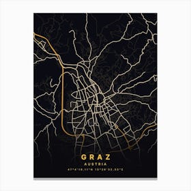 Graz Austria Black And Gold Map Canvas Print