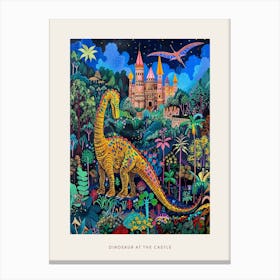 Dinosaur In The Castle Garden Painting 1 Poster Canvas Print